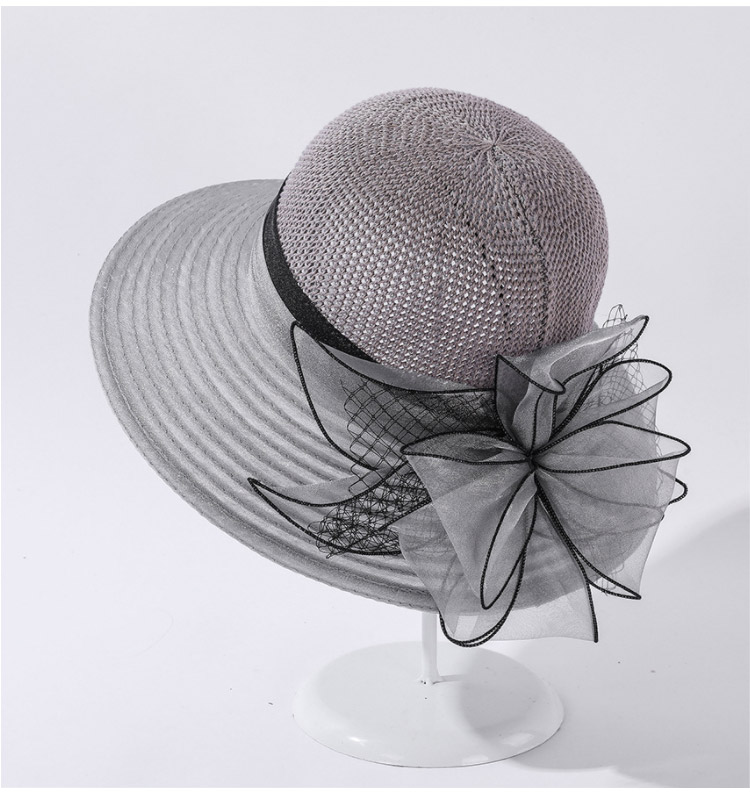GLO-STORY Organza Women's Sun Protection Hat Lace Pearl Elegant Breathable Straw Top Fisherman Hat for Outings 3