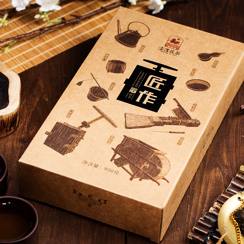 泾渭茯茶黑茶 过节礼盒 咸阳茯茶 陕西西安特产 金花茯砖茶  匠作950g