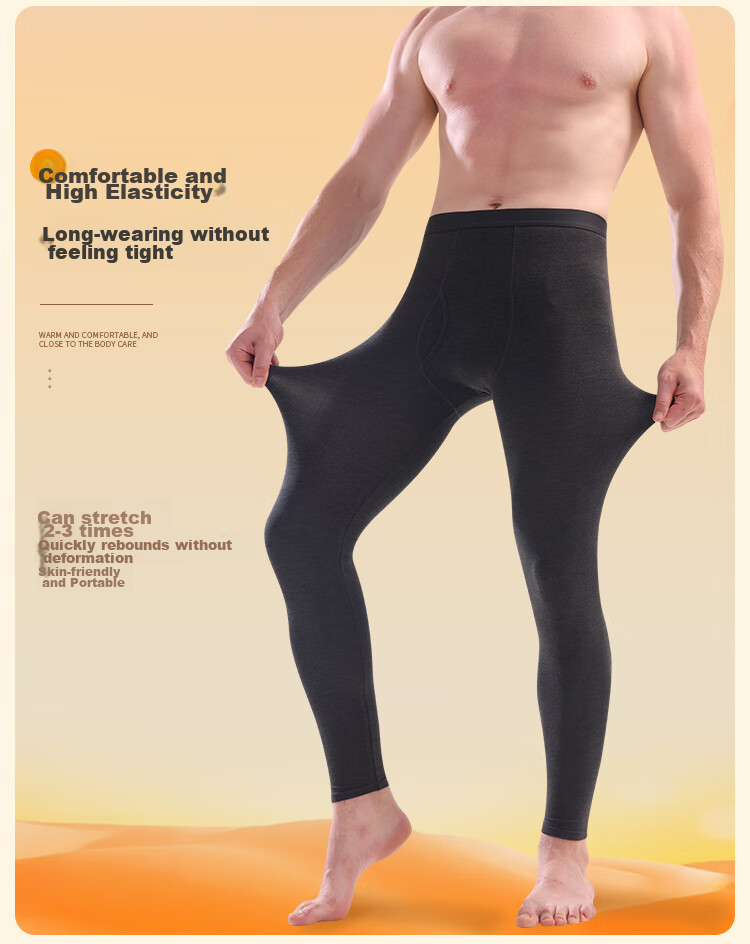 MiiOW Modal Autumn Long Johns for Men, Tech-Heated Warmth, Visible Rib Waist, German Velvet Single Pants, Men's Thermal Underwear, Black And Gray, 3XL 9
