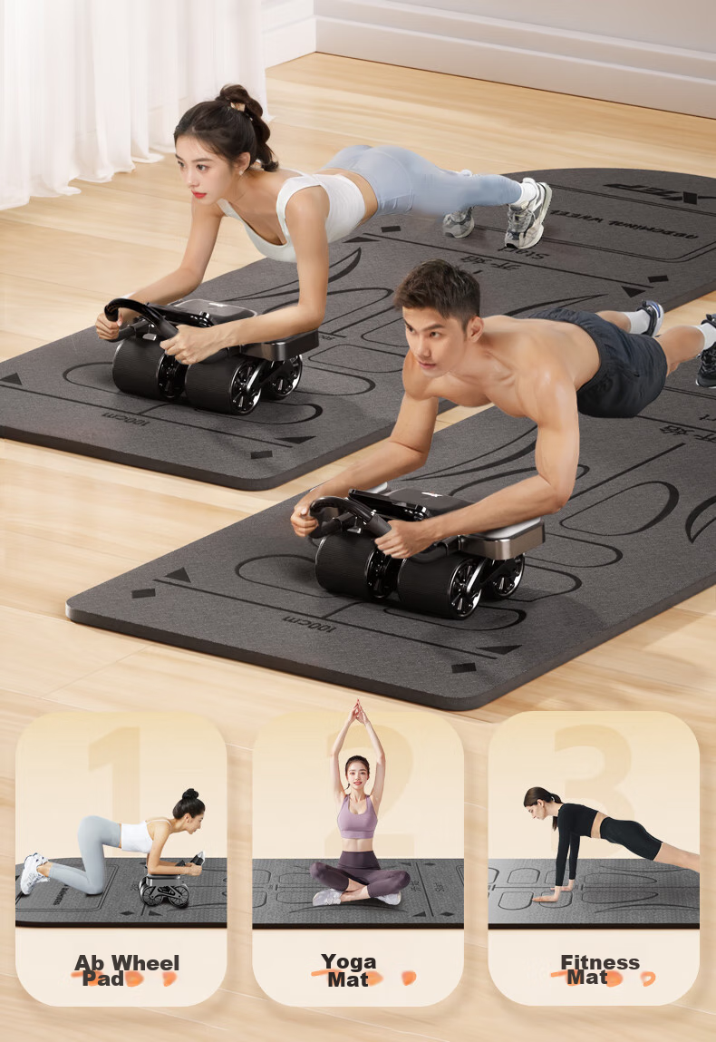 XTEP Ab Wheel Specialized Pad, Kneeling Pad, Ab Wheel Yoga Mat for Men And Women, Fitness Equipment, Exercise Abdominal Thickened Non-Slip Mat, Gray 3
