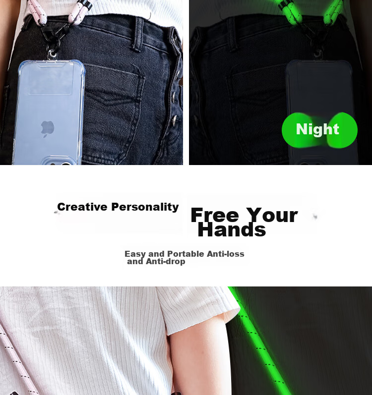 ESCASE Phone Lanyard, Neck Strap, Crossbody, Luminous, Detachable, Adjustable Strap for Outdoor Use, Hiking, Camera Accessory, Anti-Loss, High-End Feel, Light Pink, MPS-L15Pro 3