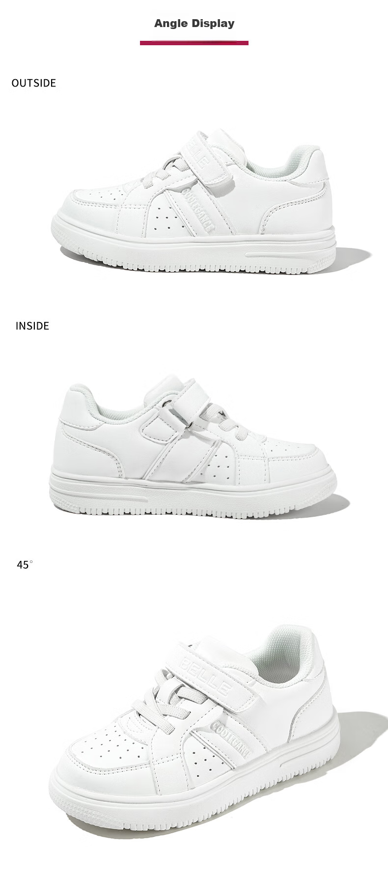Belle Children's Shoes, Kids' Sneakers, White Shoes for Boys And Girls, Breathable Sports Shoes, Spring And Autumn School Casual Shoes, White Color, Size 37 20