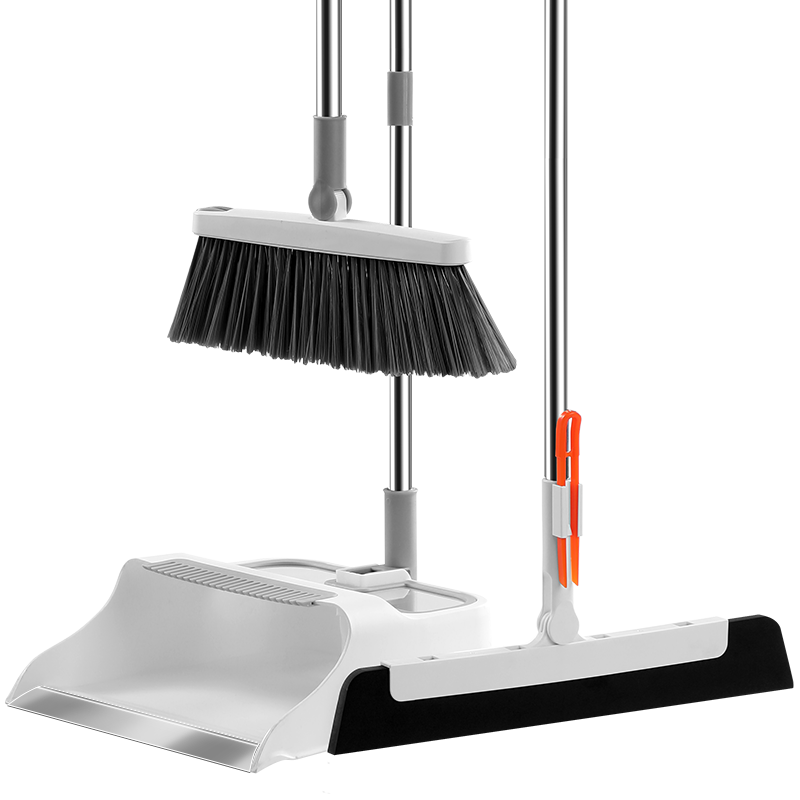 MARYYA Broom Set with Magic Squeegee, Three-Piece Aluminum Alloy Dustpan, Garbage Scoop with Magnetic Handle And Floor Broom