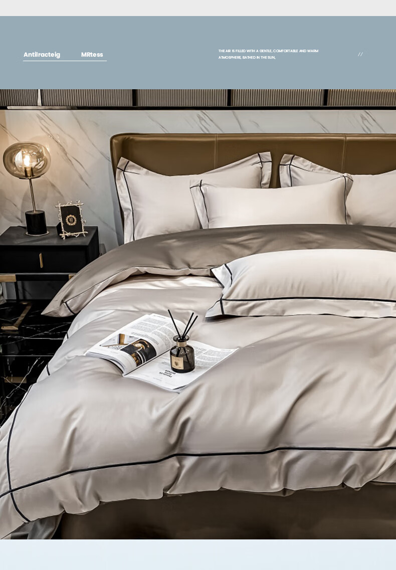 MUJI A-Class Summer Ice Silk 4-Piece Bedding Set for 1.8/2m Bed European Style Cooling Duvet Cover Imitation Tencel Quilt Cover 220x240cm 3