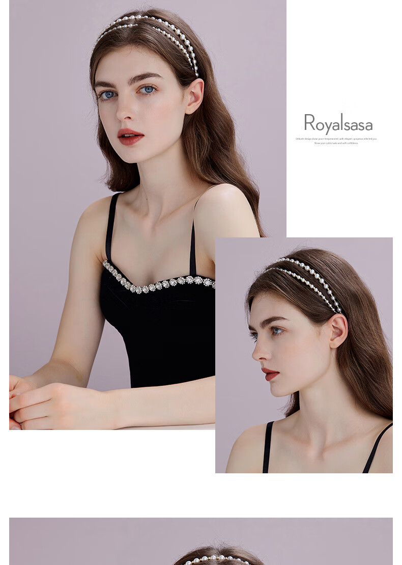 Royal Sasa New Year Gift Hair Accessories Headband Korean Style Double Layer Elegant Outing Headband Faux Pearl Hair Clip 4