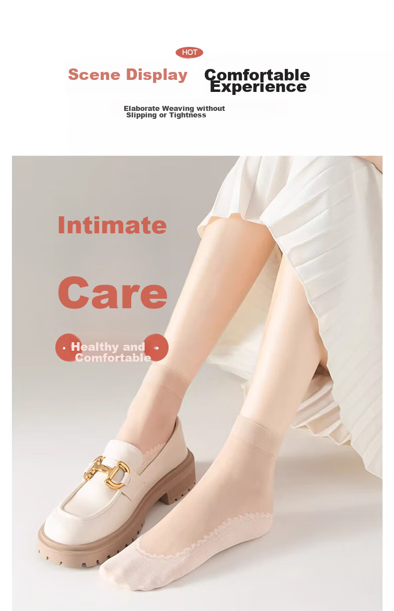 LangSha Silk Stockings for Women, 20 Pairs, Summer Ultra-Thin Short Silk Black Women's Socks, Mid-Calf Breathable Cotton-Like Non-Slip Socks, Thin Style 12