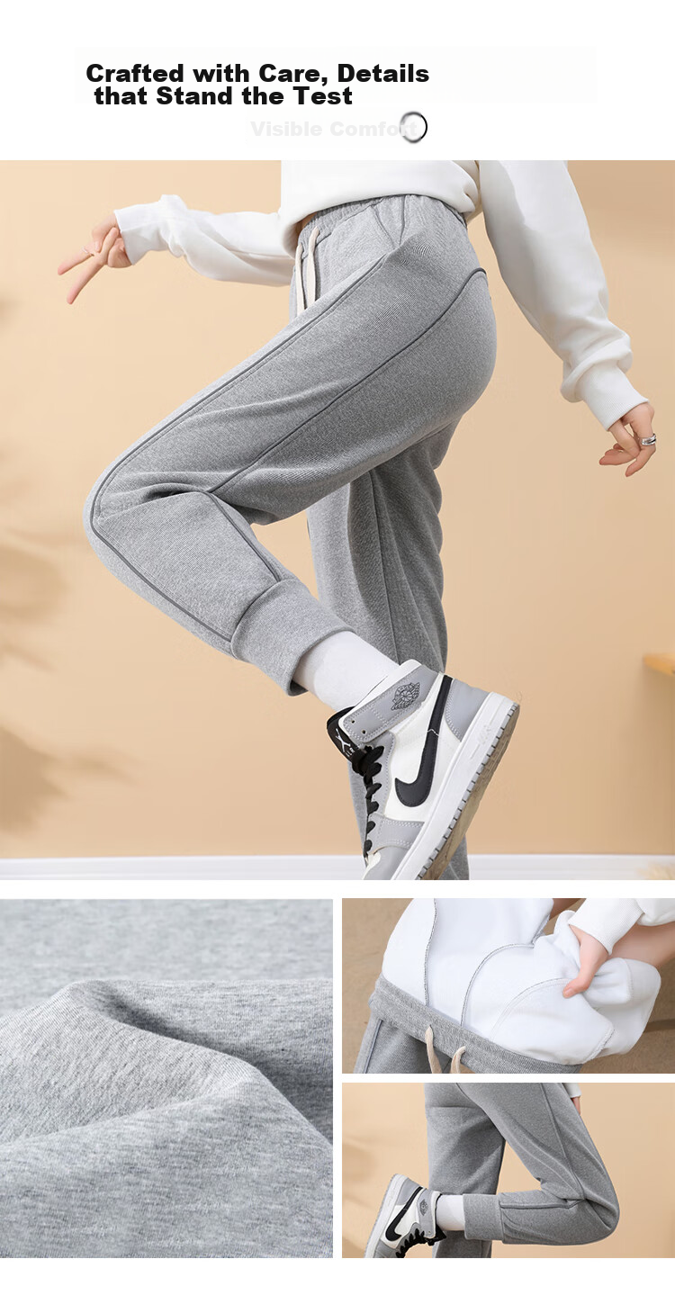 Xiongmaoxiangban Women's down Casual Pants, 2024 Autumn And Winter New Style, Fleece-Lined Thick Cotton Pants, Sports Warm Trousers, High-Waist Tapered Sweatpants 12