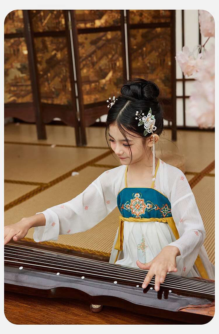 ASK JUNIOR Children's Dress Girls' Princess Dress Summer Dress for Older Children Chinese Style New Hanfu Dress Green 160 3