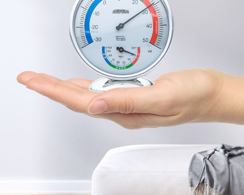 Deli Indoor Temperature And Humidity Meter Baby Elderly Children Gift Birthday Present, Wall-Mounted And Table-Use Dual-Function Home Use Battery-Free Large Dial Office Supplies Blue LE552 14
