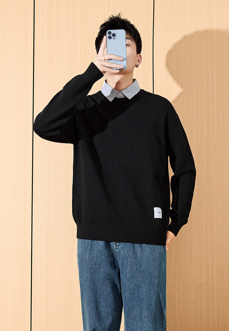 TonLion Men's Sweater, Round Neck, Faux Two-Piece Knit Pullover, Autumn And Winter Men's Sweater 1