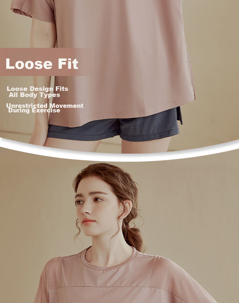 XUEXIMAN Yoga Wear for Women, Loose-Fitting Quick-Dry Short Sleeve Sports Top, Breathable Fitness Cover-Up, Summer Workout Athletic T-Shirt 5