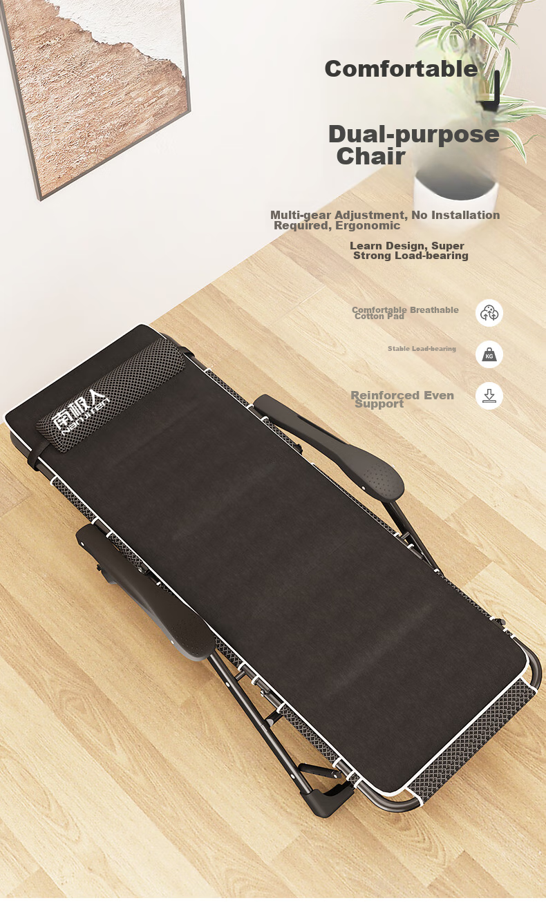 Nanjiren Folding Bed Lounger Single Office Nap Military Cot Companion Care Bed with Comfortable Soft Cotton Pad 5