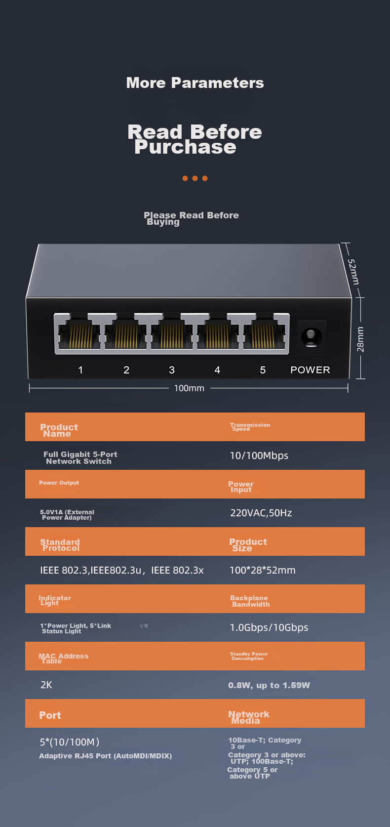 KeepLINK KP-9000 5-Port 100Mbps Switch, 4 Enterprise-Grade Ports for Home And Dormitory Security Monitoring, Network Splitter/Distributor/switch Unit 8