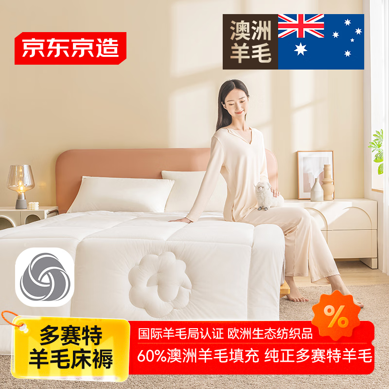 JD Original Duosite Wool Mattress Pad, Australian Imported Wool Mattress, National Standard Class A Antibacterial And Anti-Mite, 1.5x2 Meters