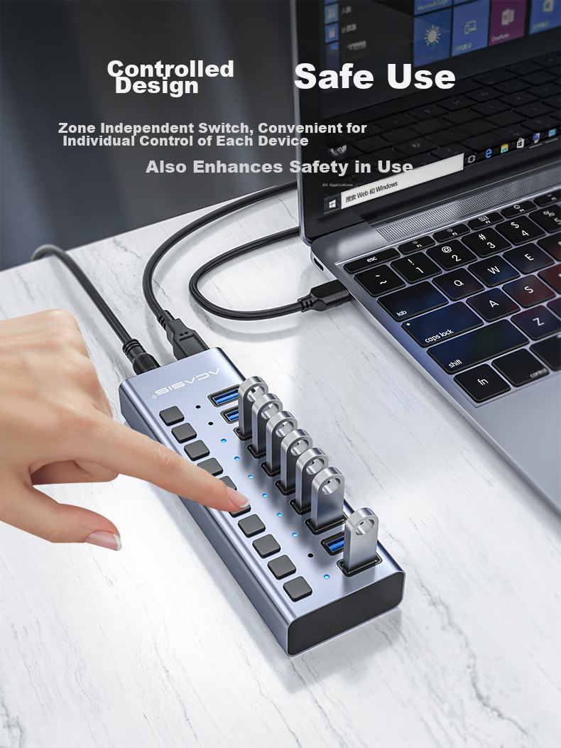 Acasis USB 3.0 Hub, One-To High-Speed Expansion HUB Duplicator Cable, Desktop And Laptop Multi-Port Adapter Expansion Dock HS-707MG 3