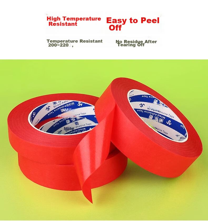 Mileqi Red Masking Tape, Heat-Resistant, for Car Painting, Wall Partitioning, Art Use, Tearable without Residue, Writable, 25mm Wide * 33m Long * 1 Roll 5