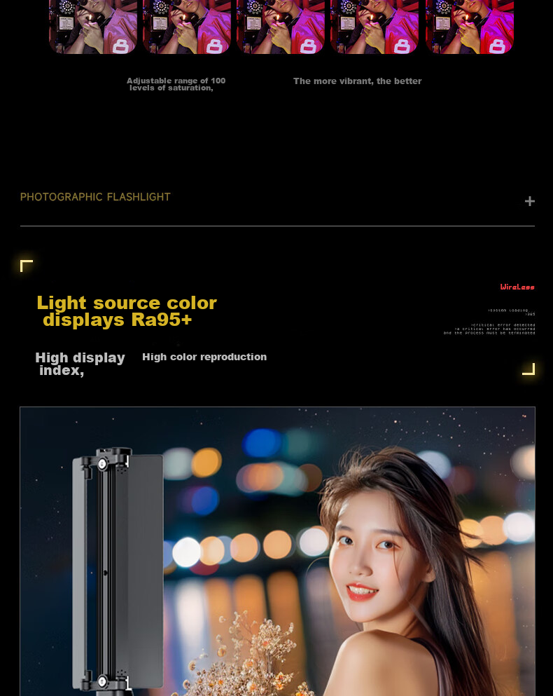 Sidande Flowing Light B400 Stick Light, Handheld Fill Light, 25W Photography Fill Light, RGB Portable Adjustable Color Temperature LED Hair Light, Professional Outdoor Shooting Night Scene Beauty Lighting 11