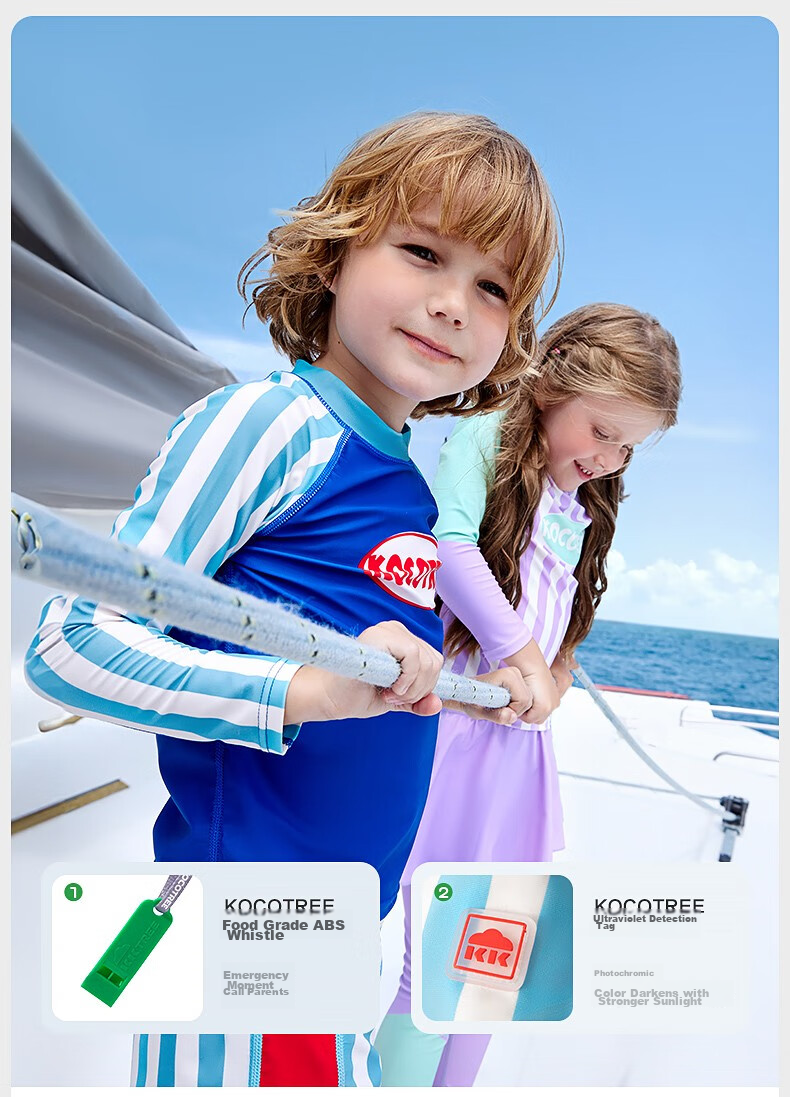 Kocotree Children's Swimwear, Girls' Two-Piece Swimsuit, Class A Boys' And Girls' Long-Sleeve Sun Protection Swimwear for Older Childre 27