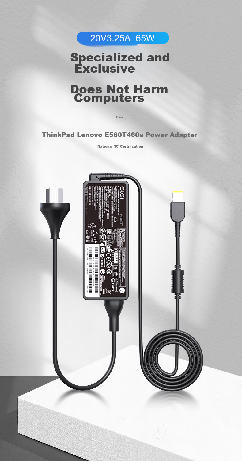 ELei Portable Laptop Charger for Lenovo E560 T460s X240 X260 E470 Adapter 20V 3.25A/4.5A 65W/90W Square Port Power Cable 1