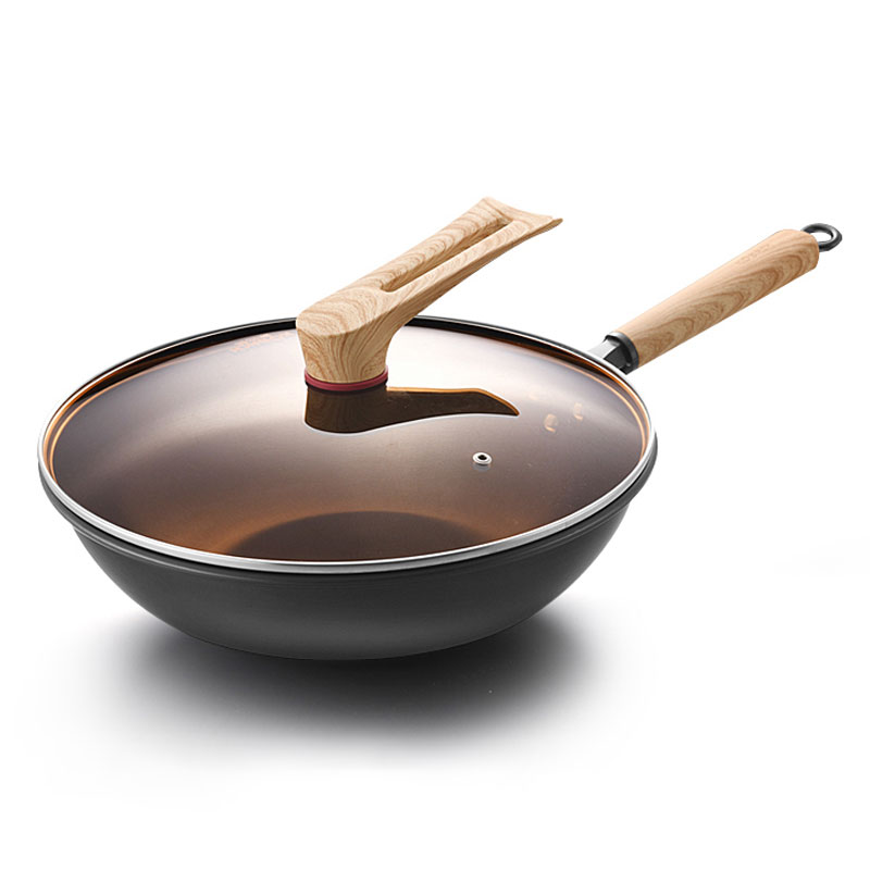 KOBACH Iron Wok, Uncoated Frying Pan, Pure Iron Cooking Pan, Compatible with Induction And Gas Stoves, Cookware, 32cm