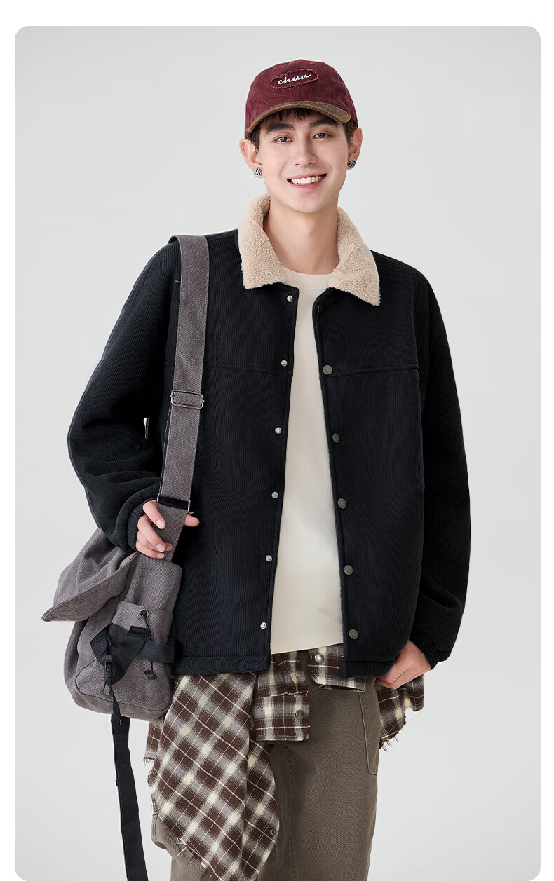 Baleno Men's Fleece-Lined Jacket Autumn Winter 2025 New Warm Windproof Textured Corduroy Cotton Jacket Cardigan 3