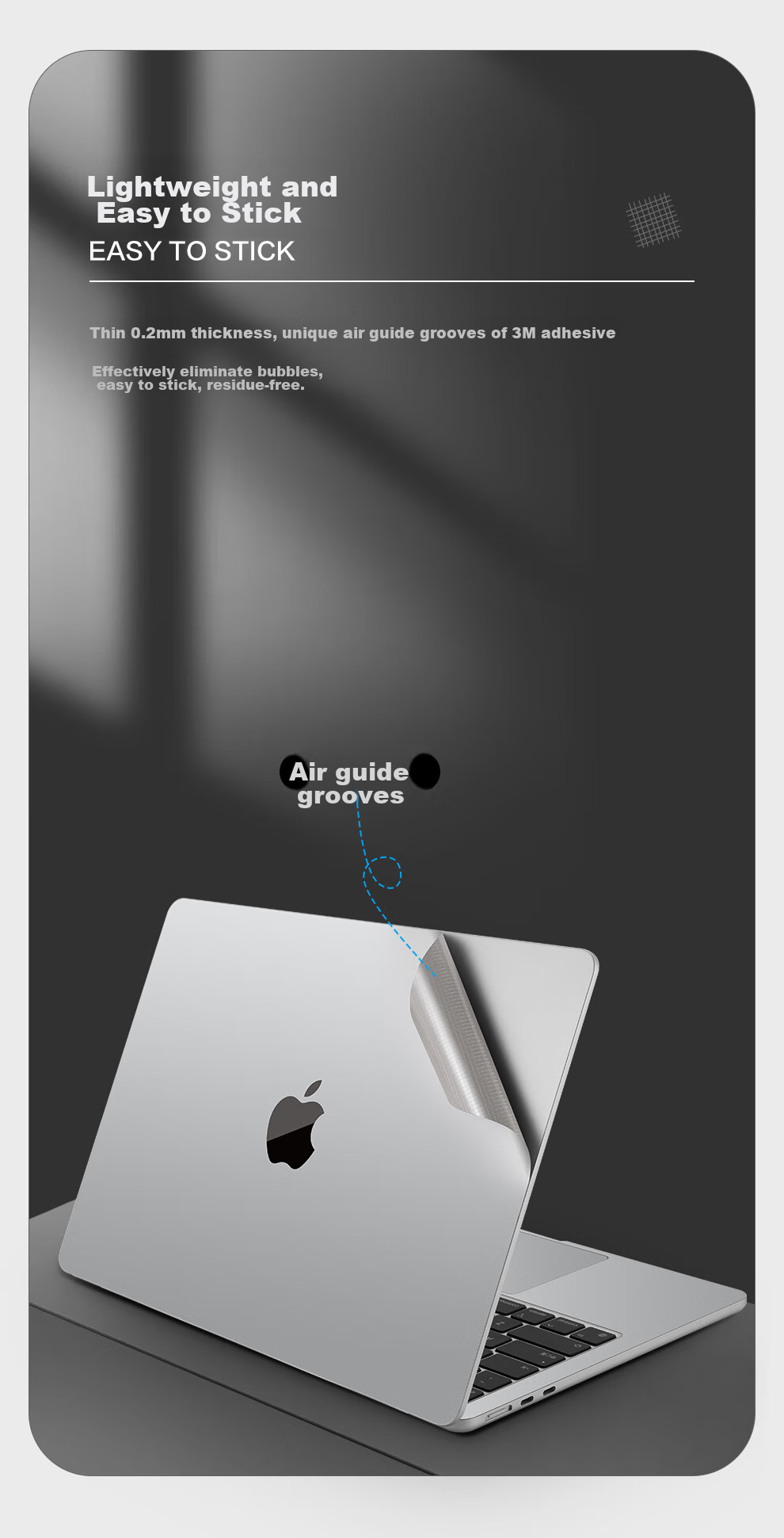 Jichuan Apple MacBook Pro 14-Inch M5/4/3/2 Body Protective Film for 2026/25/24/23 Models, Laptop Shell Cover, 3M Adhesive Sticker, Gray 6
