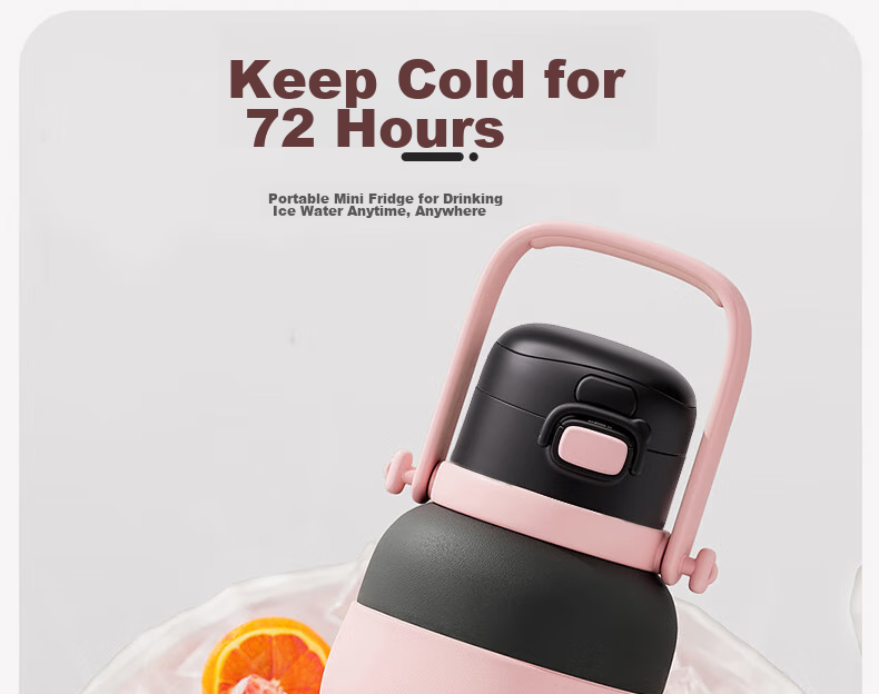 QWE Double-Insulated Water Bottle, 500ml, Cherry Blossom Love Pink, Straw Cup, Stylish Design, Temperature-Controlled, Portable Carrying Handle 6