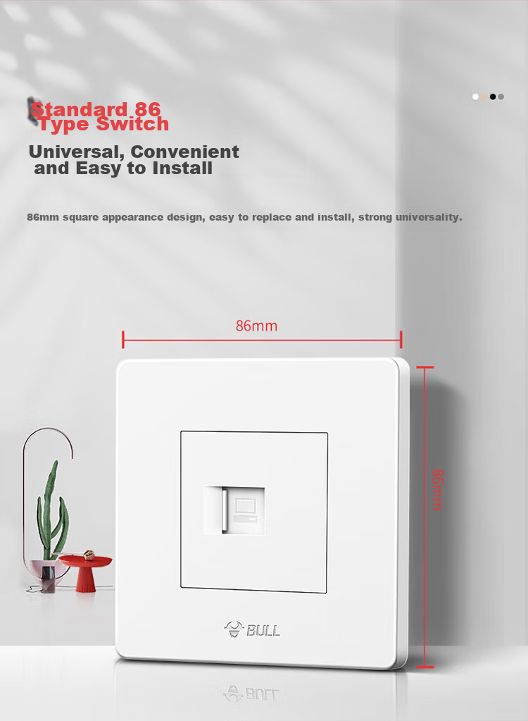 BULL Wall Socket, G07 Series, Single Computer Socket, 86-Type Panel G07T102, Ivory White, Concealed Installatio 10