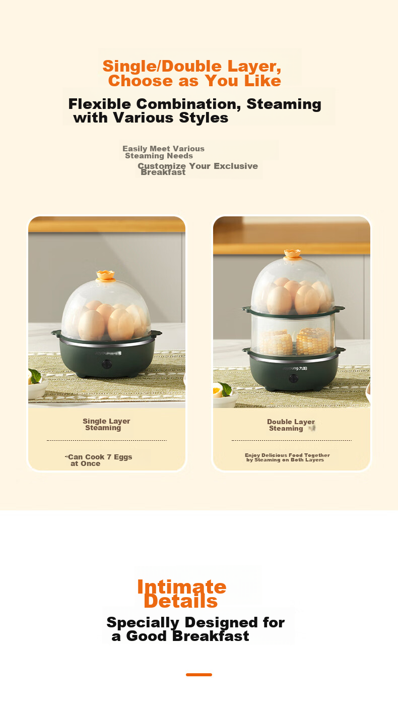 Joyoung Egg Cooker, Multifunctional Smart Steamer, One-Touch Start, Holds 7 Eggs, ZD7-GE130 11