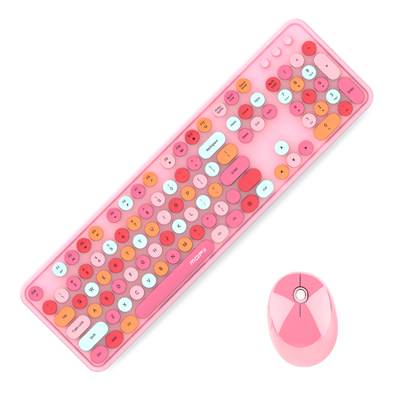 Mofii Sweet Wireless Retro Punk Keyboard And Mouse Set, Office Keyboard And Mouse Set, Mouse, Computer Keyboard, Laptop Keyboard, Pink Colorful