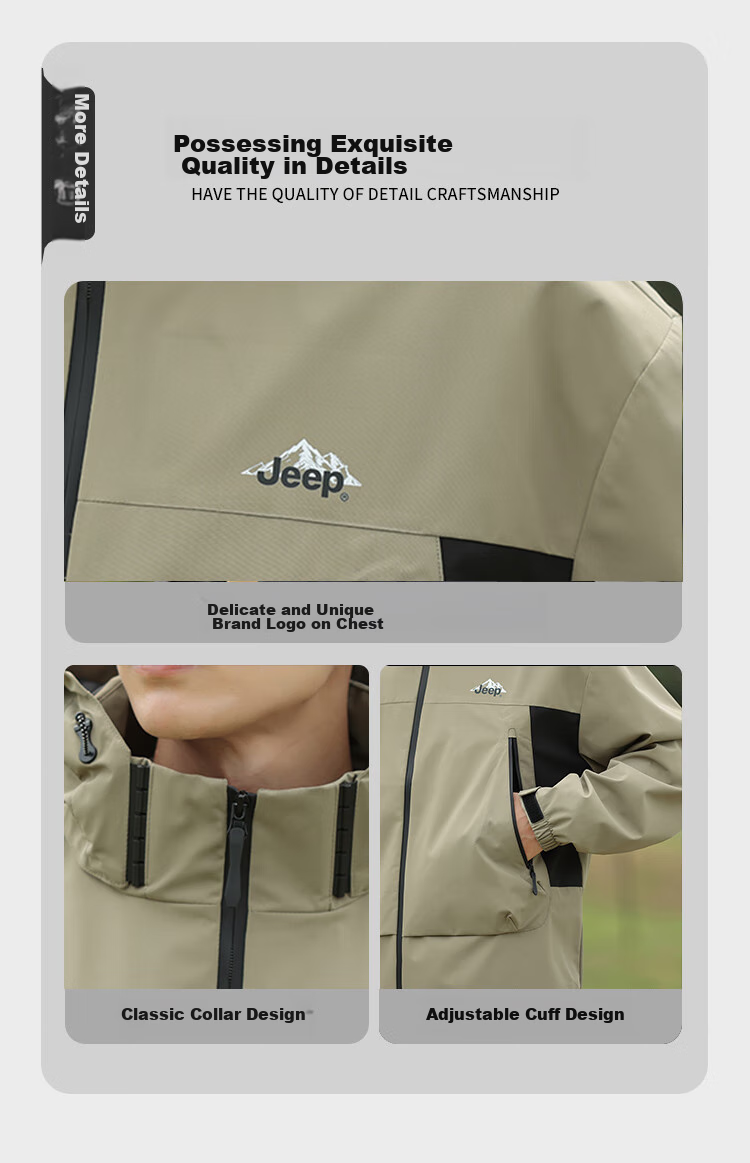 JEEP Men's Jacket, Spring And Autumn Loose-Fitting Hooded Sports Outdoor Clothing, Men's Outerwear 074, Black, Size L 3