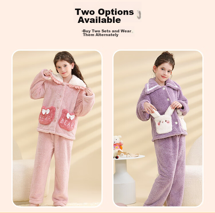 LangSha [Flannel] Children's Pajamas, Girls' Sleepwear, Autumn And Winter Thickened Warm Sleepwear, for Older Children And Teenage Girls, Home Wear Set 6