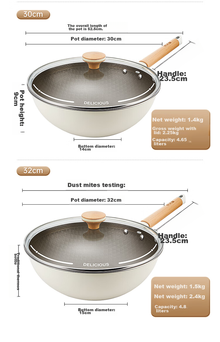 COOKER KING Non-Stick Wok, Household Titanium Frying Pan, Stainless Steel Wok, Induction Cooker Titanium Pan, 32cm 17