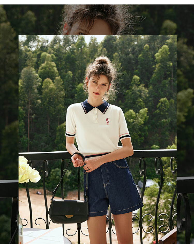 Olrain French Polo Collar Short-Sleeve Knit Top, Summer Women's Loose-Fit Academic Style Blouse, Off-White, XL 5