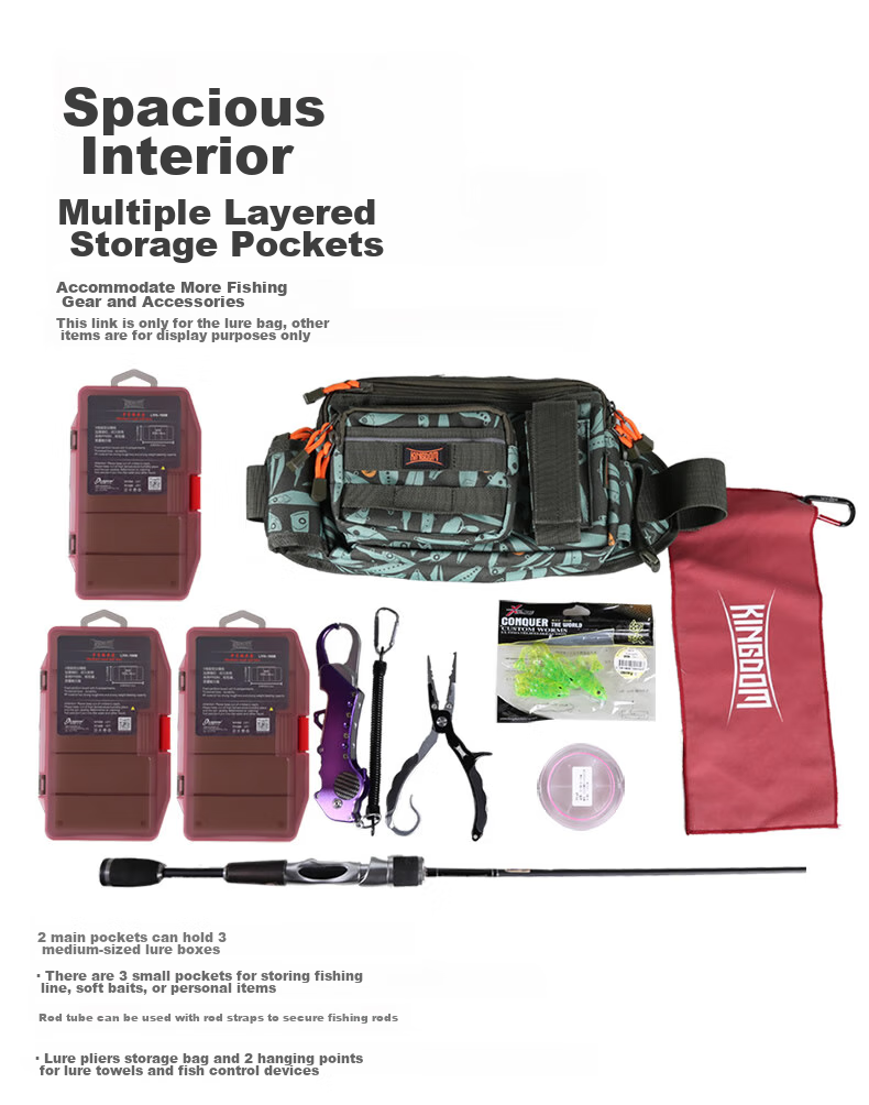 Guowangluya Lure Bag, Multifunctional Waist Pack, Crossbody Shoulder Bag, Fishing Backpack, Durable Tackle Bag, Black 7