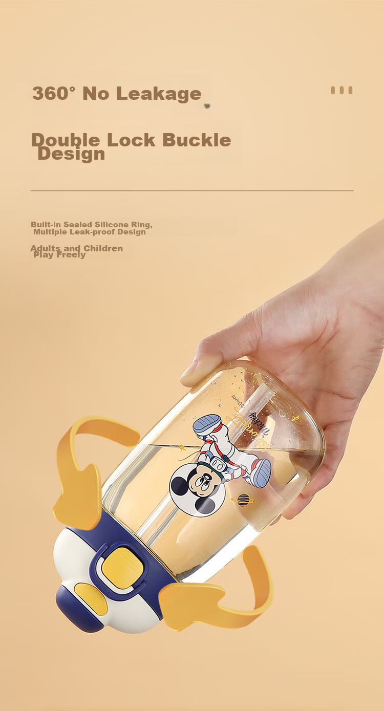 Disney Plastic Water Bottle with Straw for Children, Tritan High-Temperature Resistant Dual-Use Water Bottle for Boys And Girls, Elementary School Students, Direct Drinking Cup 8