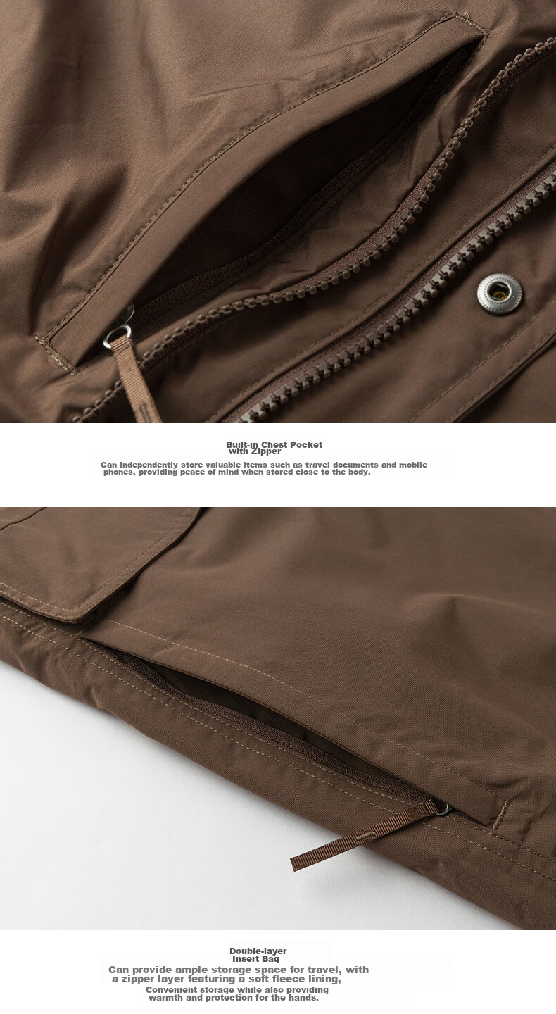 The North Face Men's Outdoor Warm down Jacket with Inner Fleece Liner, Three-In Windbreaker 89Z2 Brown/1OI Size L 13