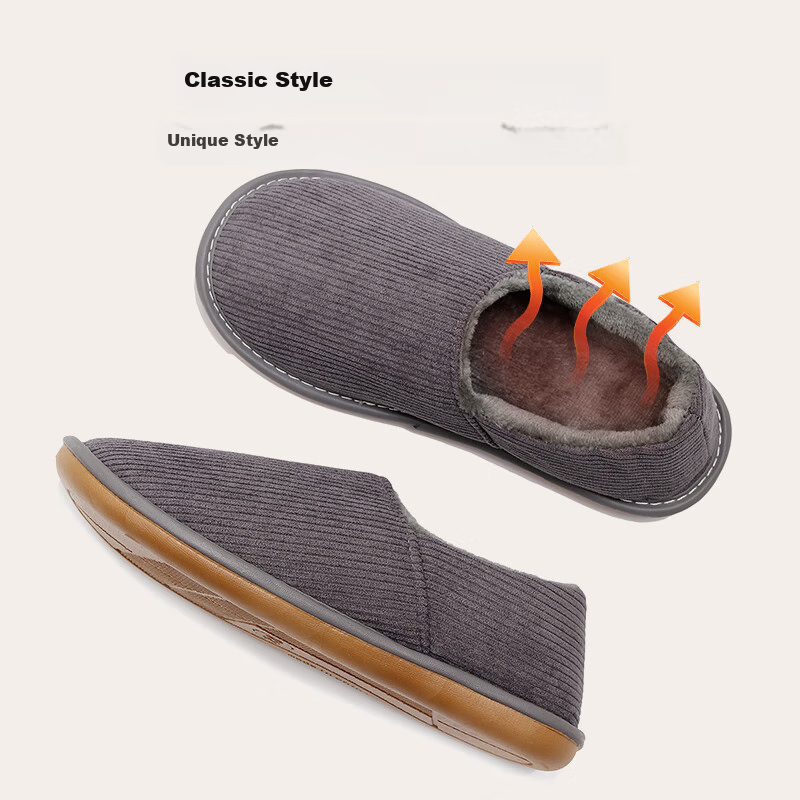 GUOLUOFEI Cotton Slippers for Men And Women, Indoor Home Non-Slip Soft Sole Fleece-Lined Warm Slippers, Gray, Size 40-41