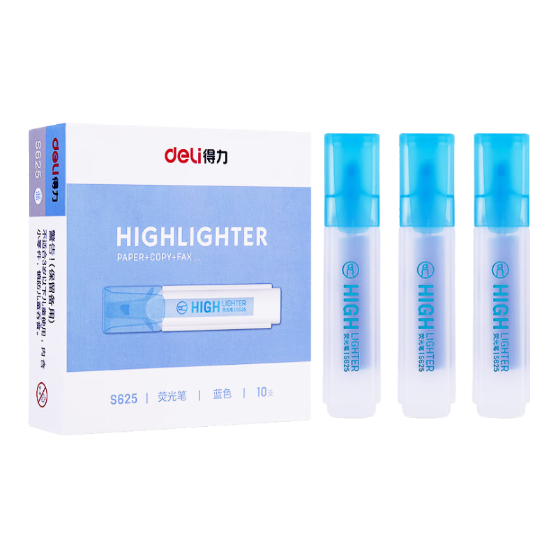 Deli Large Capacity Flat Blue Highlighter Pen, Student Exam Review Marking Pen, Office Water-Based Marker Pen, Suitable for Journaling, Doodling And Drawing, S625