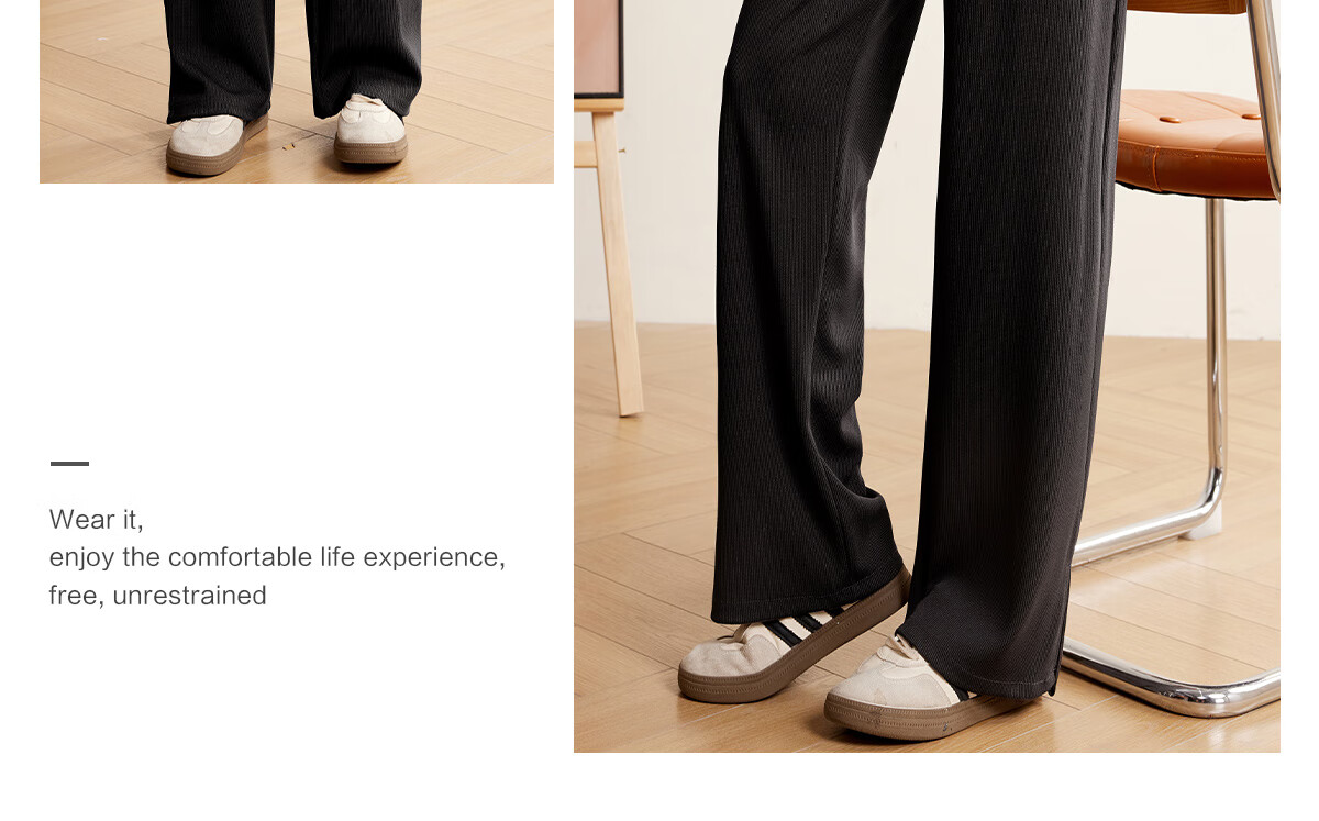 Halo Queen Women's Casual Pants, Spring And Autumn Drawstring Loose Wide-Leg Trousers, Fashionable Slimming Straight-Leg Pants H13QK5970 34