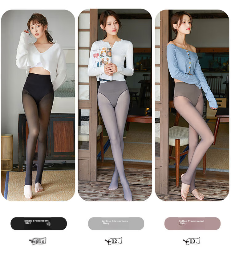 LangSha Women's Leggings for Spring And Summer, Thin Fleece-Like Seamless Pantyhose, Flight Attendant Gray, Skin-Translucent, High-Waisted Tummy Control And Butt-Lifting Pants, Gray with Seamless Cuff 11