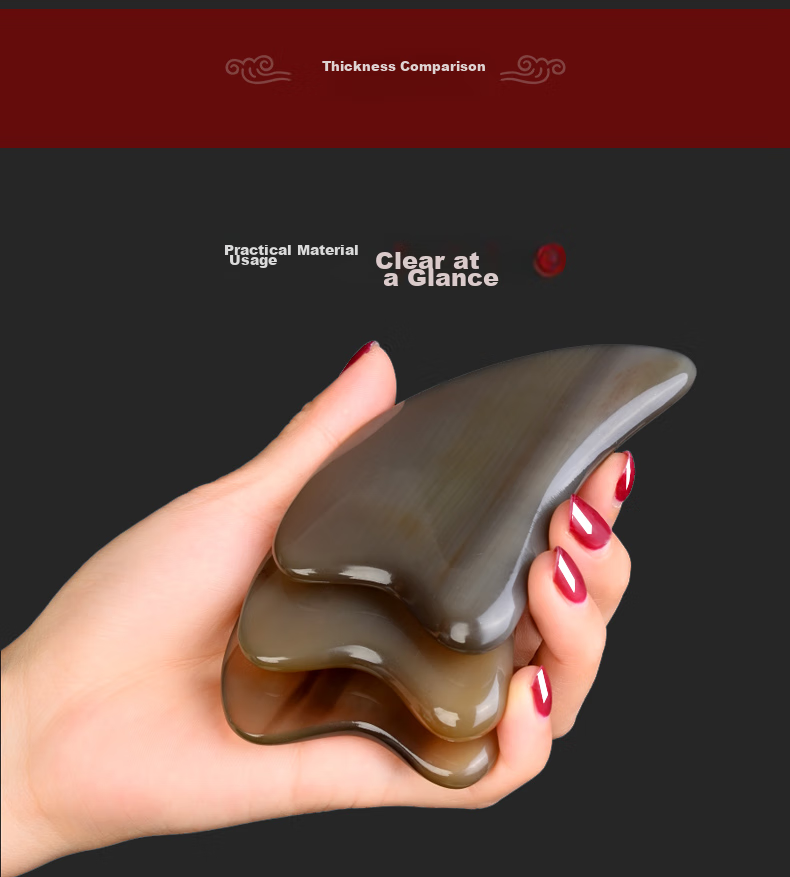 CAIYAOSHI White Buffalo Horn Gua Sha Board for Facial Beauty Massage, Nasolabial Folds, Fish Tail Lines, Lifting, Health Care, Moisture Removal, Student Dormitory, Mid-Autumn Festival Gift for Women, Girls, Elders, Parents, Teachers, Thick 12mm 17