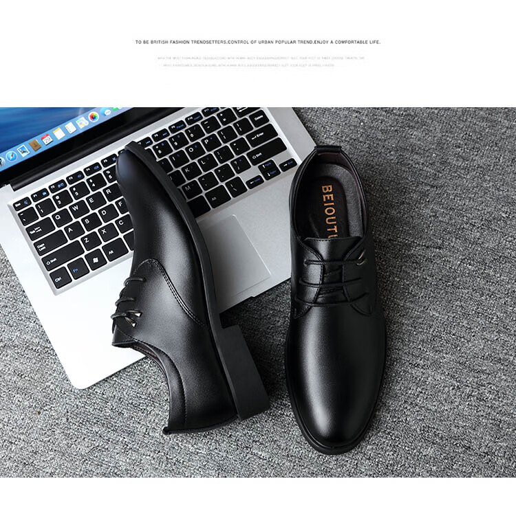 BEIOUTU Men's Leather Dress Shoes Fashion Trendy Lace-up Wedding Low-top Cowhide Business Casual Shoes 511 Black 43 6