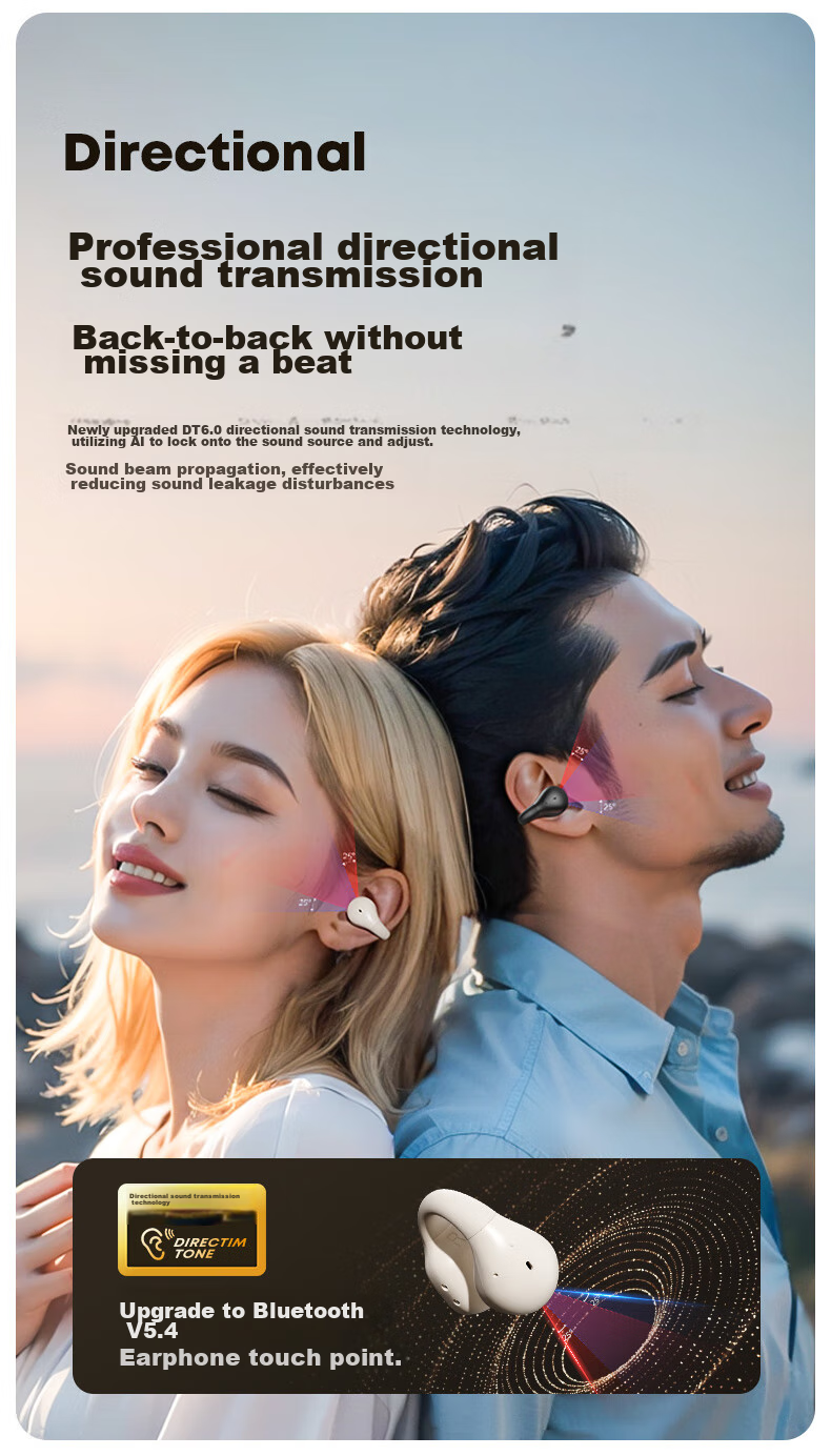 Lanshidun Bluetooth Headphones, Bone Conduction Concept Clip-On Wireless Open-Style Non-In, Sports Running Cycling Waterproof, Directional Sound Transmission ENC Calling Noise Reduction, Black 9