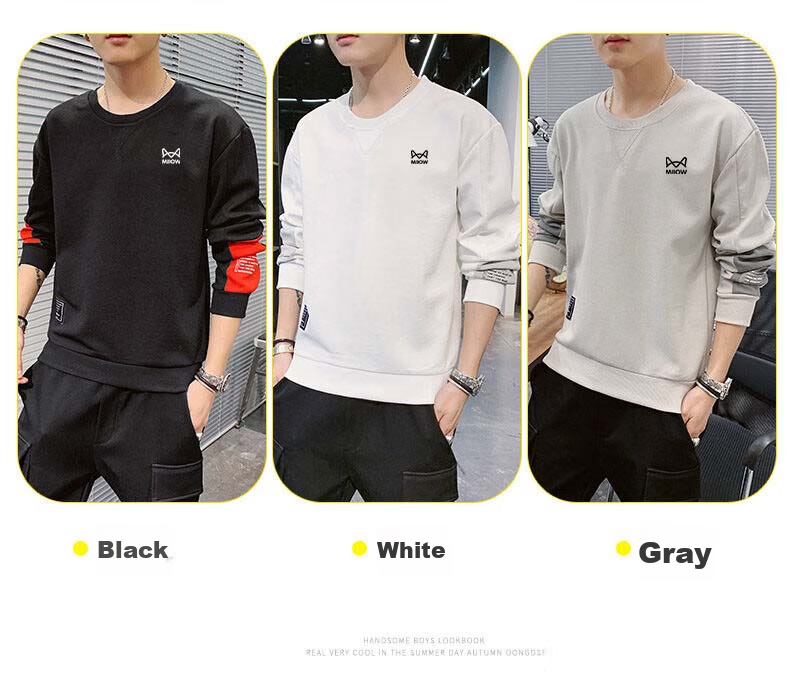 MiiOW Sweatshirt for Men, Spring And Autumn Long-Sleeve T-Shirt, Round Neck Casual Trendy Brand Long-Sleeve Undershirt Top, Gray, 3XL 10