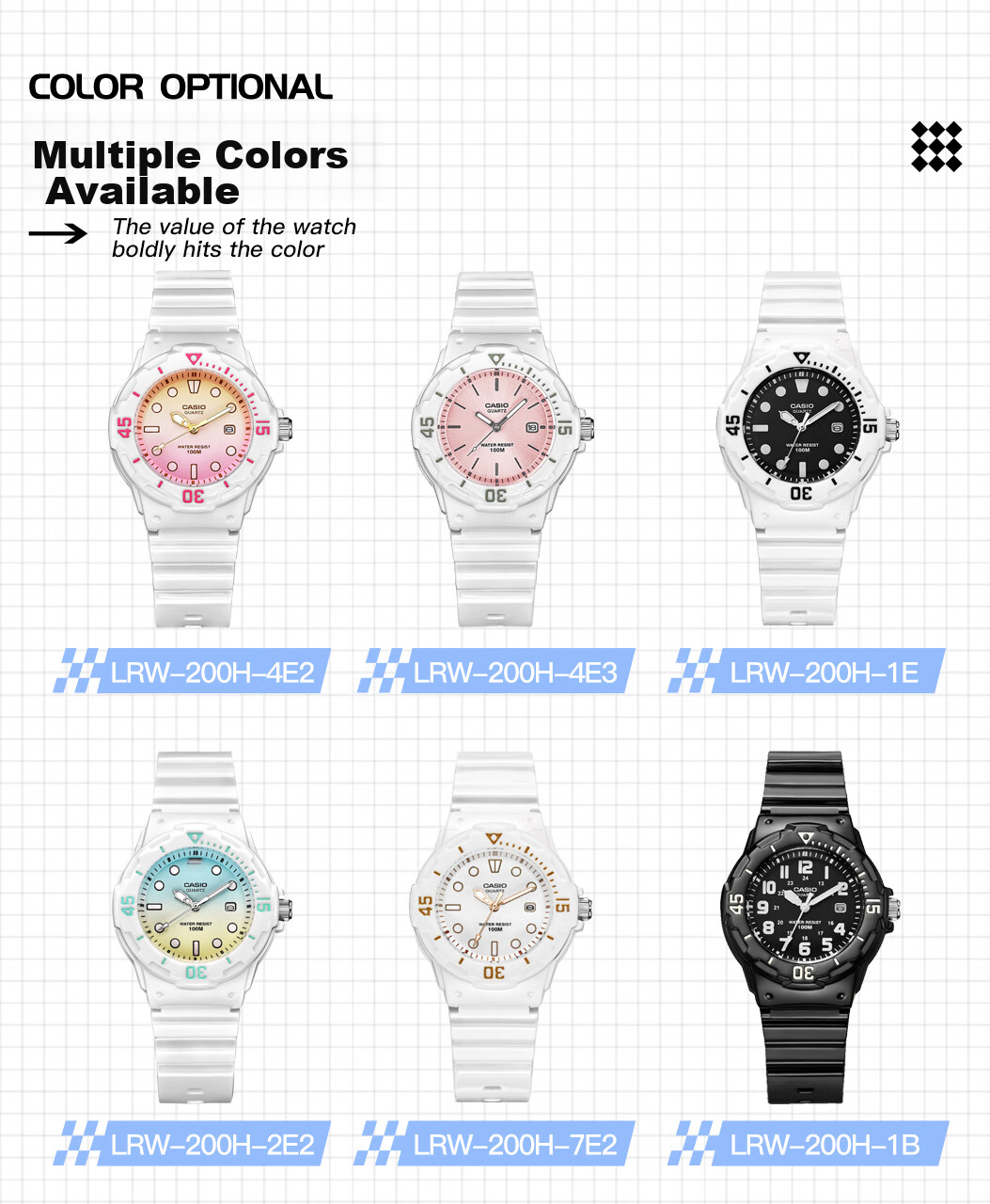 Casio Watch for Women Students, Exams, Children's Analog Watch, Luminous, Sports, Waterproof, Quartz Watch for Men And Women LRW-200H 10