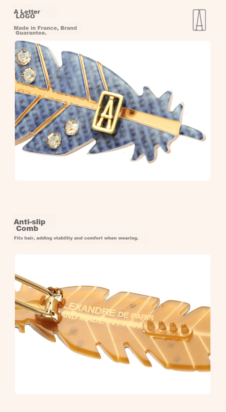ALEXANDRE DE PARIS Fashion Bangs Clip, Casual Side Clip, Luxury Hairpin, Mid-Autumn Festival Gift for Women, Z Feather Gift Box 8