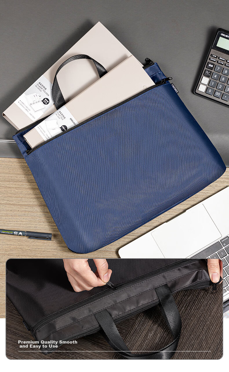 Deli Double-Layer Business Bag/document Bag/briefcase/zipper Pouch, Handbag for Men And Women, Business Meeting Bag, Portable Document Storage Bag, P05840A Black 4
