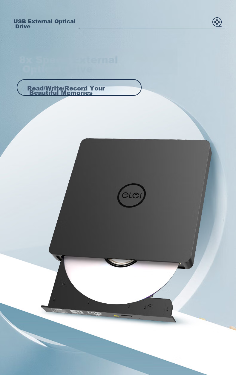 Elei USB External Optical Drive, Type-C External DVD Burner, Portable Optical Drive, CD/DVD External Drive, Compatible with Laptops And Desktop Computers 1
