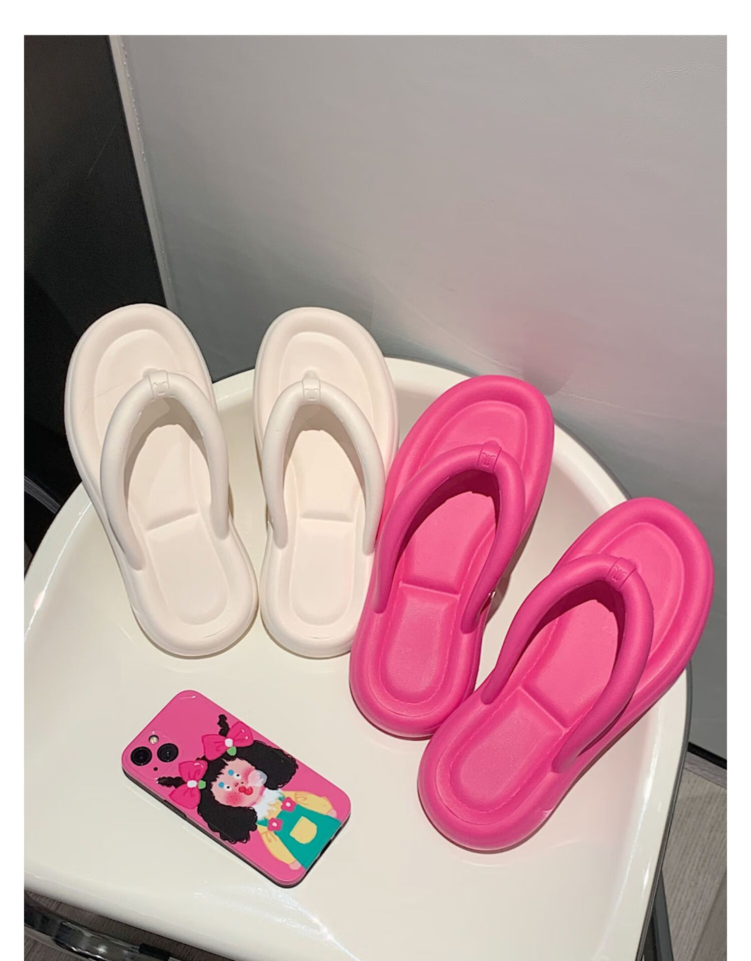IQGD Women's Flip-Flops, Casual Home Wear, Soft And Comfortable, Beach Non-Slip Slippers, E3001 White, Size 36-37 13